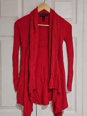 ✨ INC International Concepts Ribbed Cardigan | Red Open Front | Draped Hem ✨